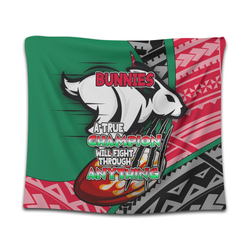 South Sydney Rabbitohs Tapestry - A True Champion Will Fight Through Anything With Polynesian Patterns South Sydney Rabbitohs Tapestry - A True Champion Will Fight Through Anything With Polynesian Patterns
