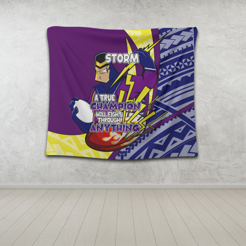 Melbourne Storm Tapestry - A True Champion Will Fight Through Anything With Polynesian Patterns