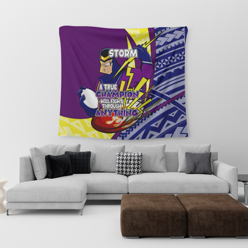 Melbourne Storm Tapestry - A True Champion Will Fight Through Anything With Polynesian Patterns Melbourne Storm Tapestry - A True Champion Will Fight Through Anything With Polynesian Patterns