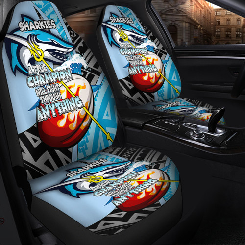 Cronulla-Sutherland Sharks Car Seat Covers - A True Champion Will Fight Through Anything With Polynesian Patterns