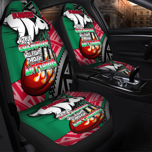 South Sydney Rabbitohs Car Seat Covers - A True Champion Will Fight Through Anything With Polynesian Patterns