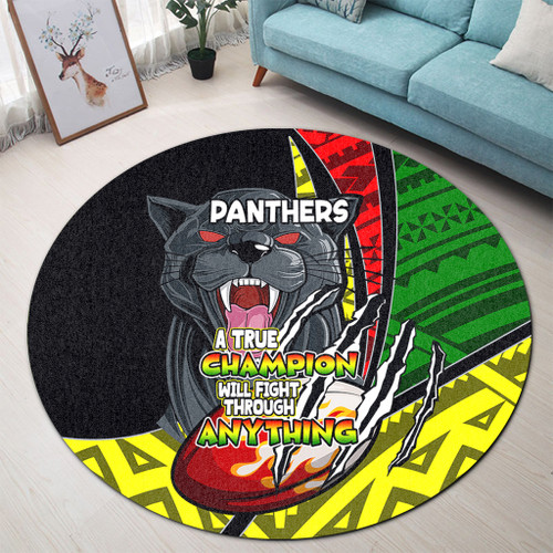 Penrith Panthers Round Rug - A True Champion Will Fight Through Anything With Polynesian Patterns