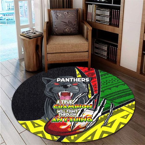 Penrith Panthers Round Rug - A True Champion Will Fight Through Anything With Polynesian Patterns Penrith Panthers Round Rug - A True Champion Will Fight Through Anything With Polynesian Patterns