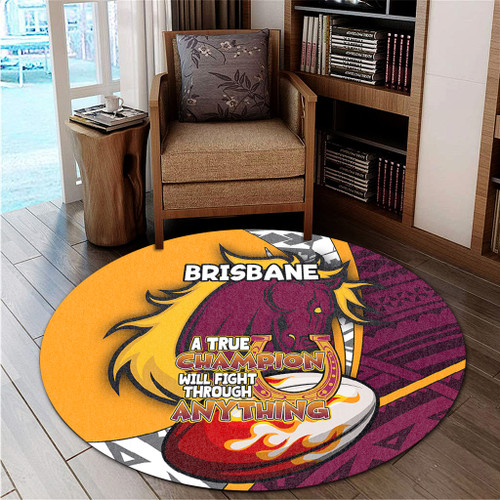 Brisbane Broncos Round Rug - A True Champion Will Fight Through Anything With Polynesian Patterns Brisbane Broncos Round Rug - A True Champion Will Fight Through Anything With Polynesian Patterns