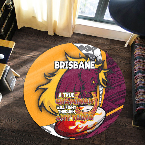 Brisbane Broncos Round Rug - A True Champion Will Fight Through Anything With Polynesian Patterns Brisbane Broncos Round Rug - A True Champion Will Fight Through Anything With Polynesian Patterns