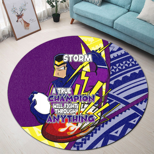 Melbourne Storm Round Rug - A True Champion Will Fight Through Anything With Polynesian Patterns