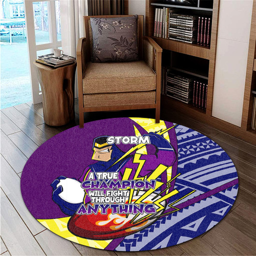 Melbourne Storm Round Rug - A True Champion Will Fight Through Anything With Polynesian Patterns Melbourne Storm Round Rug - A True Champion Will Fight Through Anything With Polynesian Patterns