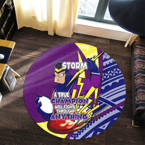 Melbourne Storm Round Rug - A True Champion Will Fight Through Anything With Polynesian Patterns Melbourne Storm Round Rug - A True Champion Will Fight Through Anything With Polynesian Patterns
