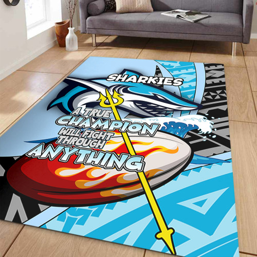 Cronulla-Sutherland Sharks Area Rug - A True Champion Will Fight Through Anything With Polynesian Patterns