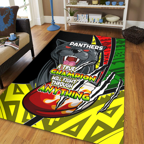 Penrith Panthers Area Rug - A True Champion Will Fight Through Anything With Polynesian Patterns Penrith Panthers Area Rug - A True Champion Will Fight Through Anything With Polynesian Patterns