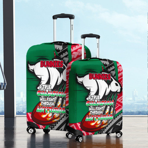 South Sydney Rabbitohs Luggage Cover - A True Champion Will Fight Through Anything With Polynesian Patterns