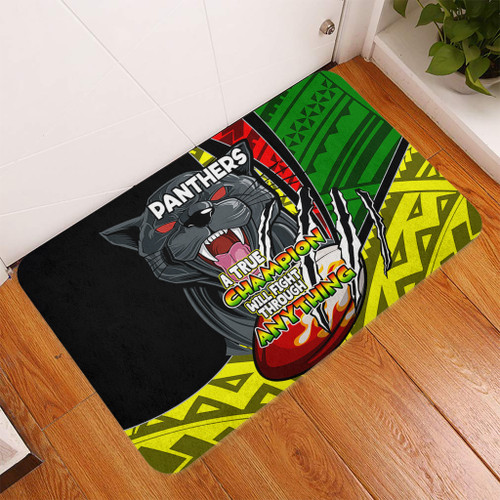 Penrith Panthers Door Mat - A True Champion Will Fight Through Anything With Polynesian Patterns Penrith Panthers Door Mat - A True Champion Will Fight Through Anything With Polynesian Patterns