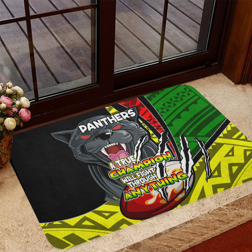 Penrith Panthers Door Mat - A True Champion Will Fight Through Anything With Polynesian Patterns