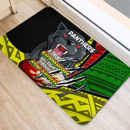 Penrith Panthers Door Mat - A True Champion Will Fight Through Anything With Polynesian Patterns Penrith Panthers Door Mat - A True Champion Will Fight Through Anything With Polynesian Patterns
