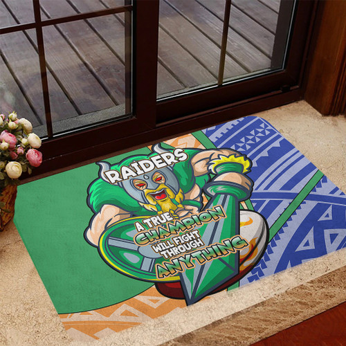 Canberra Raiders Door Mat - A True Champion Will Fight Through Anything With Polynesian Patterns
