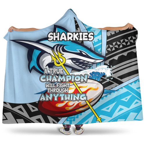 Cronulla-Sutherland Sharks Hooded Blanket - A True Champion Will Fight Through Anything With Polynesian Patterns Cronulla-Sutherland Sharks Hooded Blanket - A True Champion Will Fight Through Anything With Polynesian Patterns