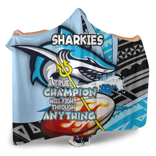 Cronulla-Sutherland Sharks Hooded Blanket - A True Champion Will Fight Through Anything With Polynesian Patterns Cronulla-Sutherland Sharks Hooded Blanket - A True Champion Will Fight Through Anything With Polynesian Patterns