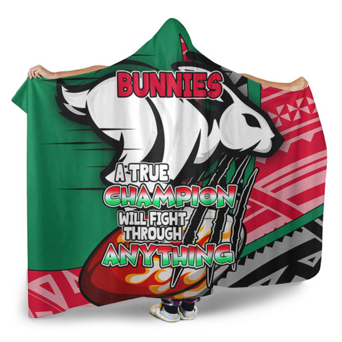 South Sydney Rabbitohs Hooded Blanket - A True Champion Will Fight Through Anything With Polynesian Patterns South Sydney Rabbitohs Hooded Blanket - A True Champion Will Fight Through Anything With Polynesian Patterns