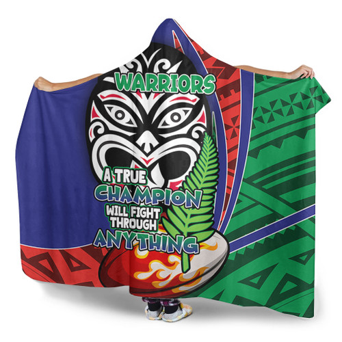 New Zealand Warriors Hooded Blanket - A True Champion Will Fight Through Anything With Polynesian Patterns