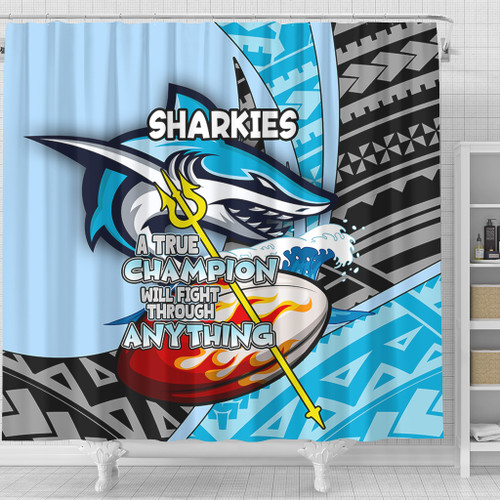 Cronulla-Sutherland Sharks Shower Curtain - A True Champion Will Fight Through Anything With Polynesian Patterns Cronulla-Sutherland Sharks Shower Curtain - A True Champion Will Fight Through Anything With Polynesian Patterns