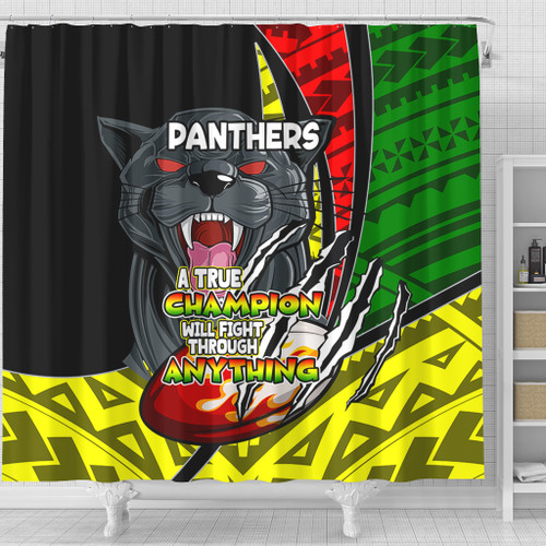 Penrith Panthers Shower Curtain - A True Champion Will Fight Through Anything With Polynesian Patterns Penrith Panthers Shower Curtain - A True Champion Will Fight Through Anything With Polynesian Patterns