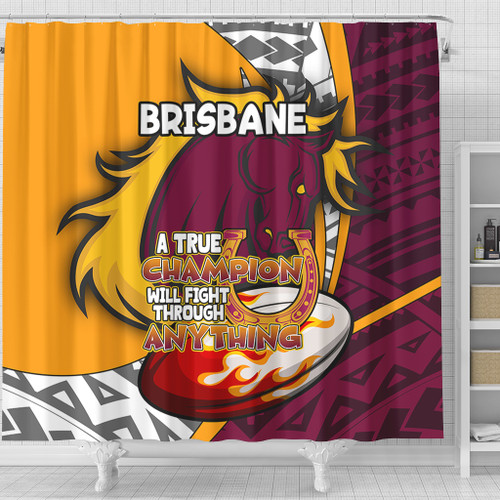 Brisbane Broncos Shower Curtain - A True Champion Will Fight Through Anything With Polynesian Patterns