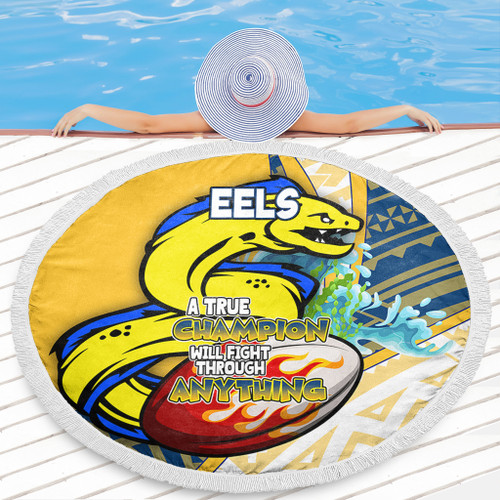 Parramatta Eels Beach Blanket - A True Champion Will Fight Through Anything With Polynesian Patterns