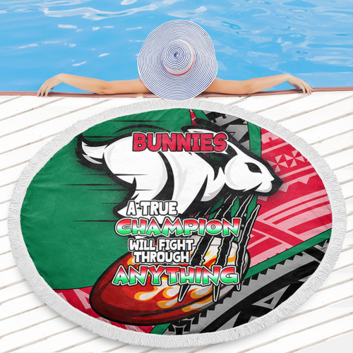 South Sydney Rabbitohs Beach Blanket - A True Champion Will Fight Through Anything With Polynesian Patterns