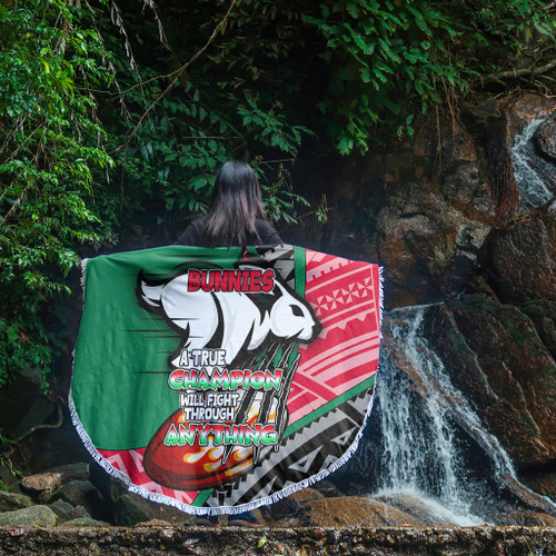 South Sydney Rabbitohs Beach Blanket - A True Champion Will Fight Through Anything With Polynesian Patterns South Sydney Rabbitohs Beach Blanket - A True Champion Will Fight Through Anything With Polynesian Patterns