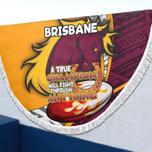 Brisbane Broncos Beach Blanket - A True Champion Will Fight Through Anything With Polynesian Patterns Brisbane Broncos Beach Blanket - A True Champion Will Fight Through Anything With Polynesian Patterns
