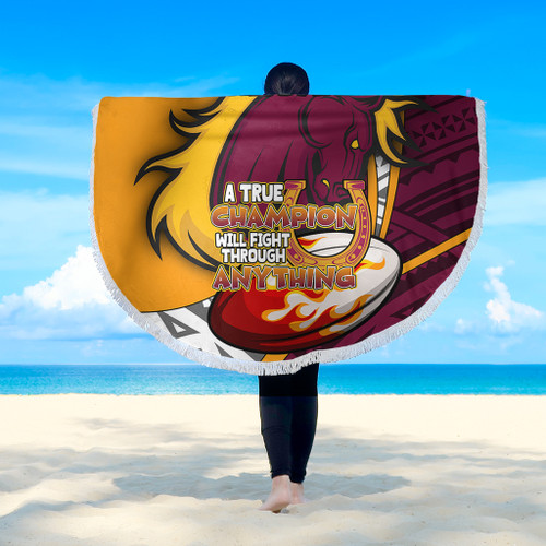 Brisbane Broncos Beach Blanket - A True Champion Will Fight Through Anything With Polynesian Patterns Brisbane Broncos Beach Blanket - A True Champion Will Fight Through Anything With Polynesian Patterns