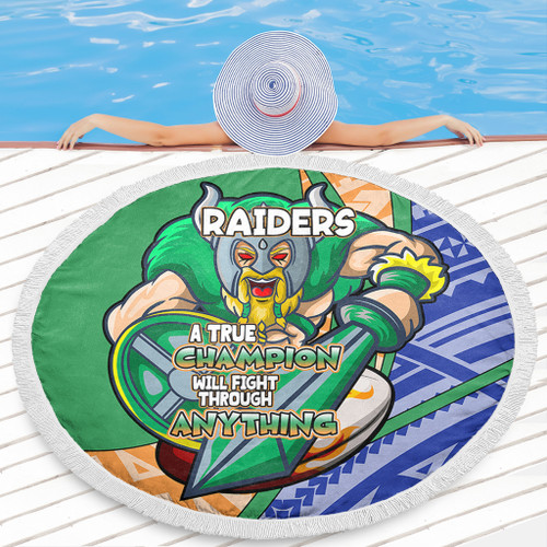 Canberra Raiders Beach Blanket - A True Champion Will Fight Through Anything With Polynesian Patterns