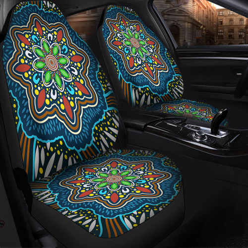 Australia Car Seat Covers Aboriginal Big Flowers In Dot Painting Inspired