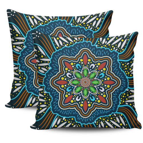 Australia Pillow Cover Aboriginal Big Flowers In Dot Painting Inspired