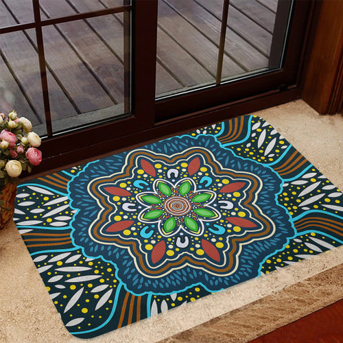 Australia Door Mat Aboriginal Big Flowers In Dot Painting Inspired