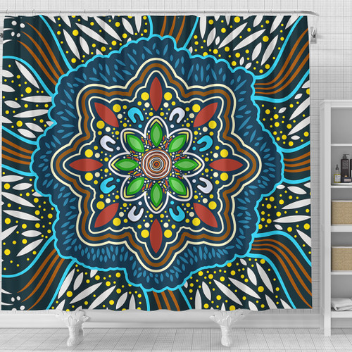 Australia Shower Curtain Aboriginal Big Flowers In Dot Painting Inspired