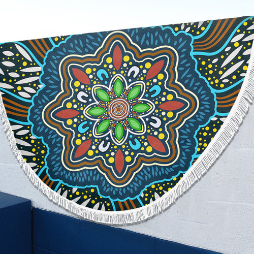 Australia Beach Blanket Aboriginal Big Flowers In Dot Painting Inspired