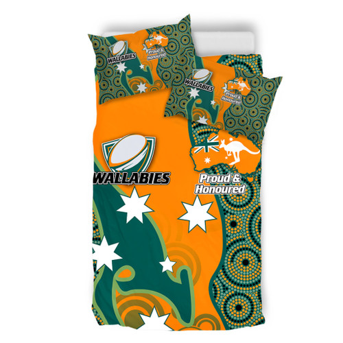 Australia Wallabies Custom Bedding Set - Custom Proud And Honoured Indigenous Aboriginal Inspired Gold Jersey Bedding Set