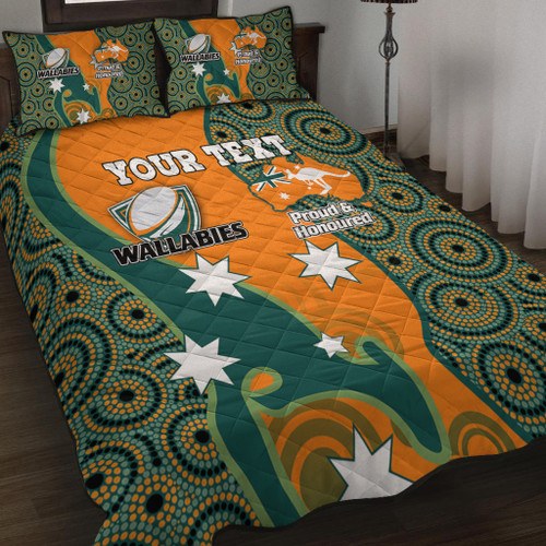 Australia Wallabies Custom Quilt Bed Set - Custom Proud And Honoured Indigenous Aboriginal Inspired Gold Jersey Quilt Bed Set