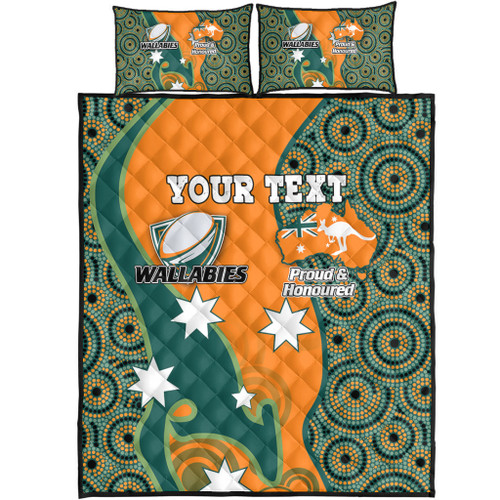Australia Wallabies Custom Quilt Bed Set - Custom Proud And Honoured Indigenous Aboriginal Inspired Gold Jersey Quilt Bed Set