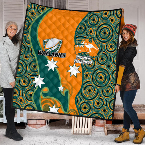 Australia Wallabies Custom Quilt - Custom Proud And Honoured Indigenous Aboriginal Inspired Gold Jersey Quilt