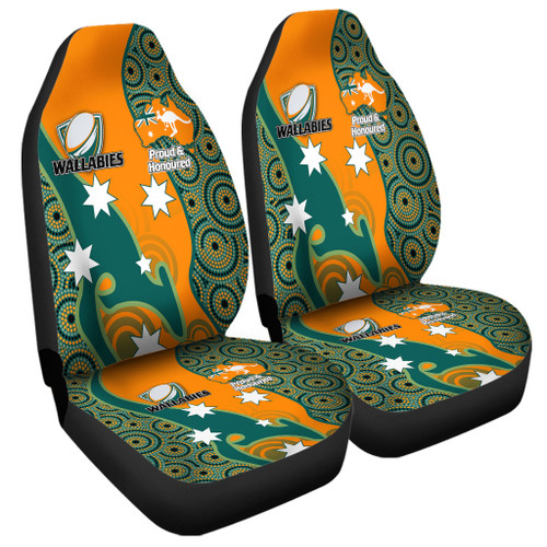 Australia Wallabies Custom Car Seat Covers - Custom Proud And Honoured Indigenous Aboriginal Inspired Gold Jersey Car Seat Covers