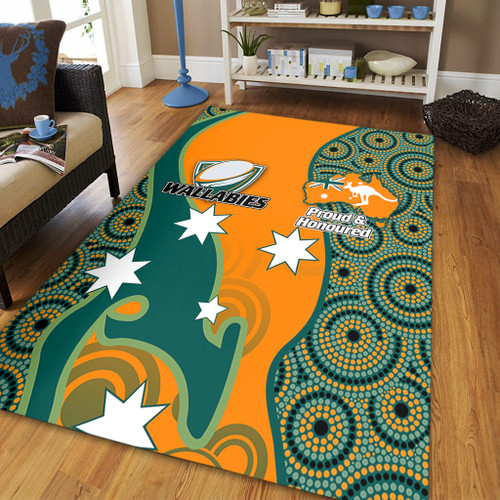 Australia Wallabies Custom Area Rug - Custom Proud And Honoured Indigenous Aboriginal Inspired Gold Jersey Area Rug