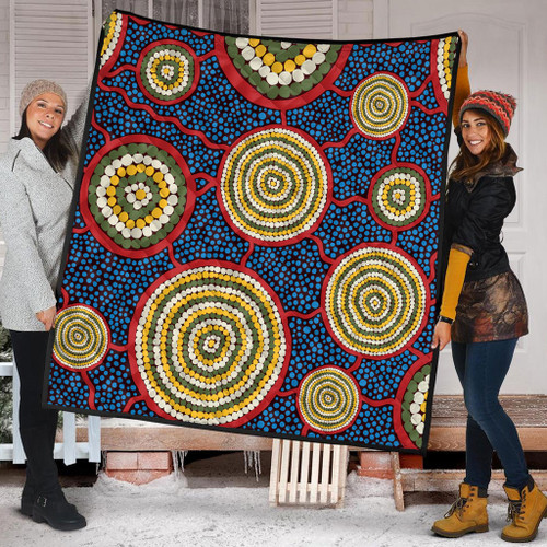 Australia Aboriginal Quilt - Beautiful Indigenous Seamless Pattern Based in Universe with Galaxies Form Quilt