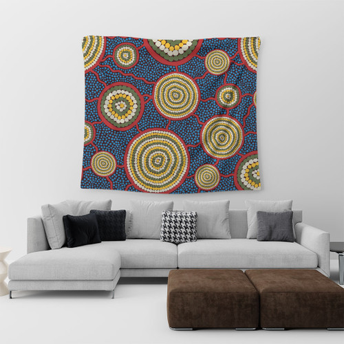 Australia Aboriginal Tapestry - Beautiful Indigenous Seamless Pattern Based in Universe with Galaxies Form Tapestry
