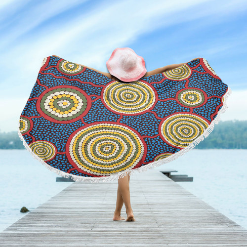Australia Aboriginal Beach Blanket - Beautiful Indigenous Seamless Pattern Based in Universe with Galaxies Form Beach Blanket