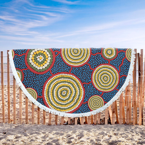 Australia Aboriginal Beach Blanket - Beautiful Indigenous Seamless Pattern Based in Universe with Galaxies Form Beach Blanket