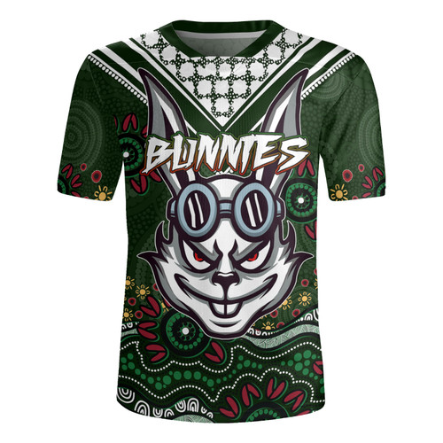 South Sydney Rabbitohs Rugby Jersey - Custom Green Rabbits Blooded Aboriginal Inspired