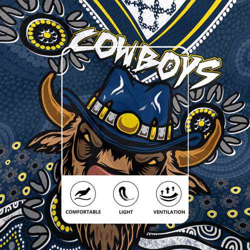 North Queensland Cowboys Rugby Jersey - Custom Blue North Queensland Cowboys Blooded Aboriginal Inspired North Queensland Cowboys Rugby Jersey - Custom Blue North Queensland Cowboys Blooded Aboriginal Inspired