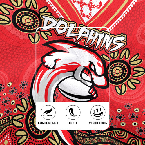 Redcliffe Dolphins Rugby Jersey - Custom Red Redcliffe Dolphins Blooded Aboriginal Inspired